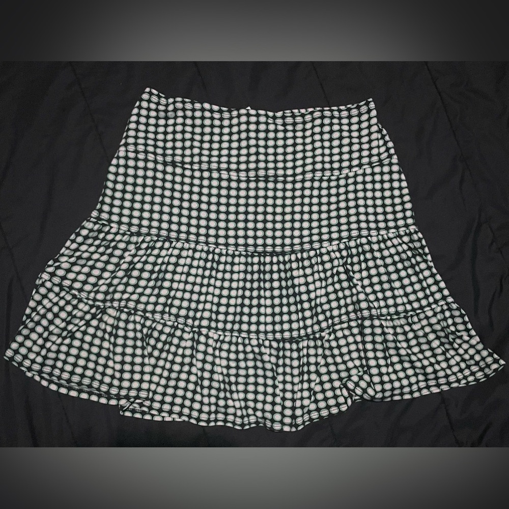 90s y2k green and black polka dots midi skirt